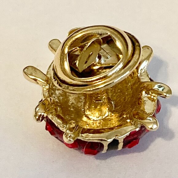 Vintage Ladybug Pin Tie Tac Lapel Hat Crystal Enamel Red Black Gold Plated - Picture 8 of 11